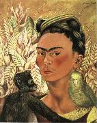 Frida Kahlo The self-portrait of monkey and parrot painting